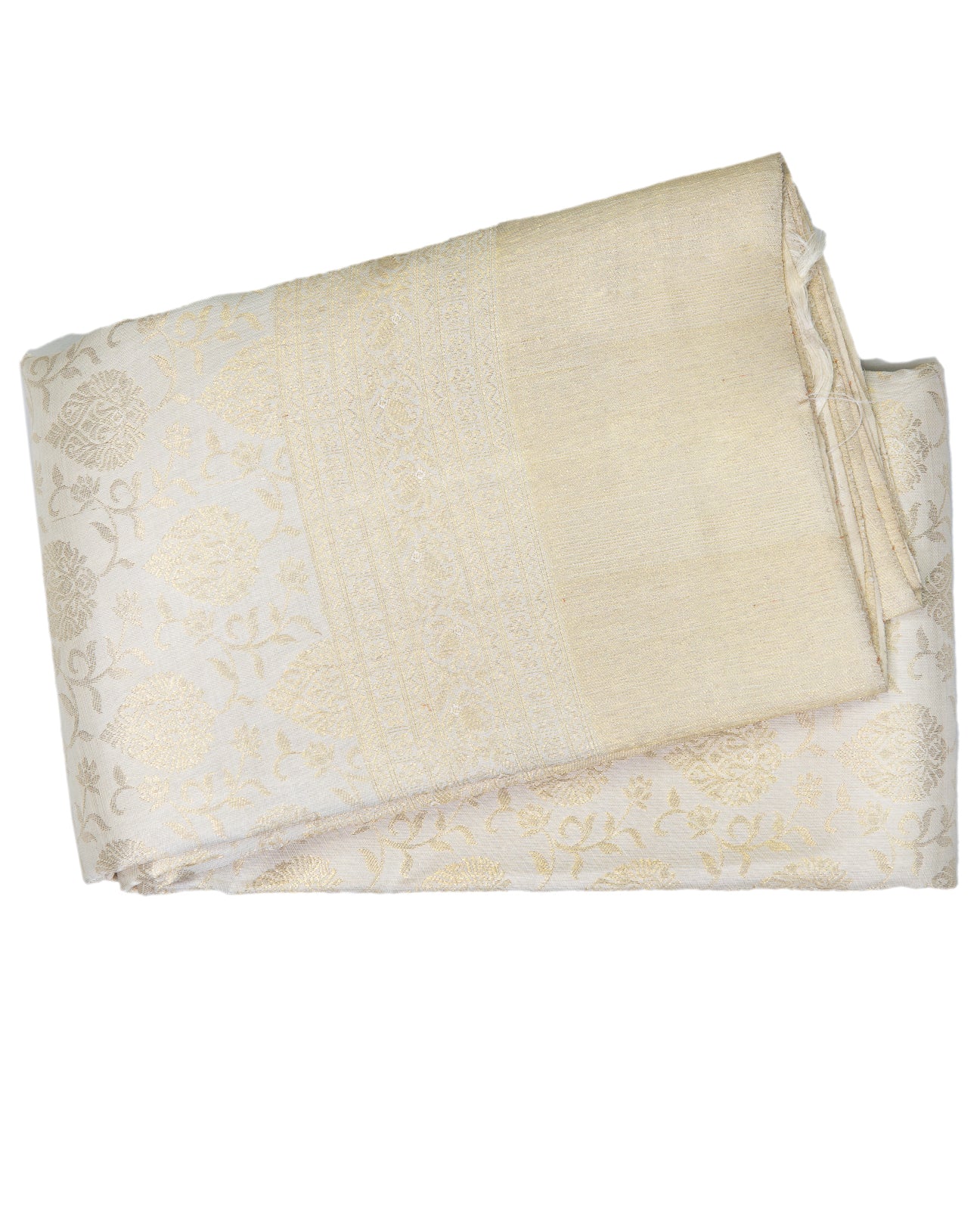 Milky Golden White Kanchipuram Silk Saree - swayamvara silks