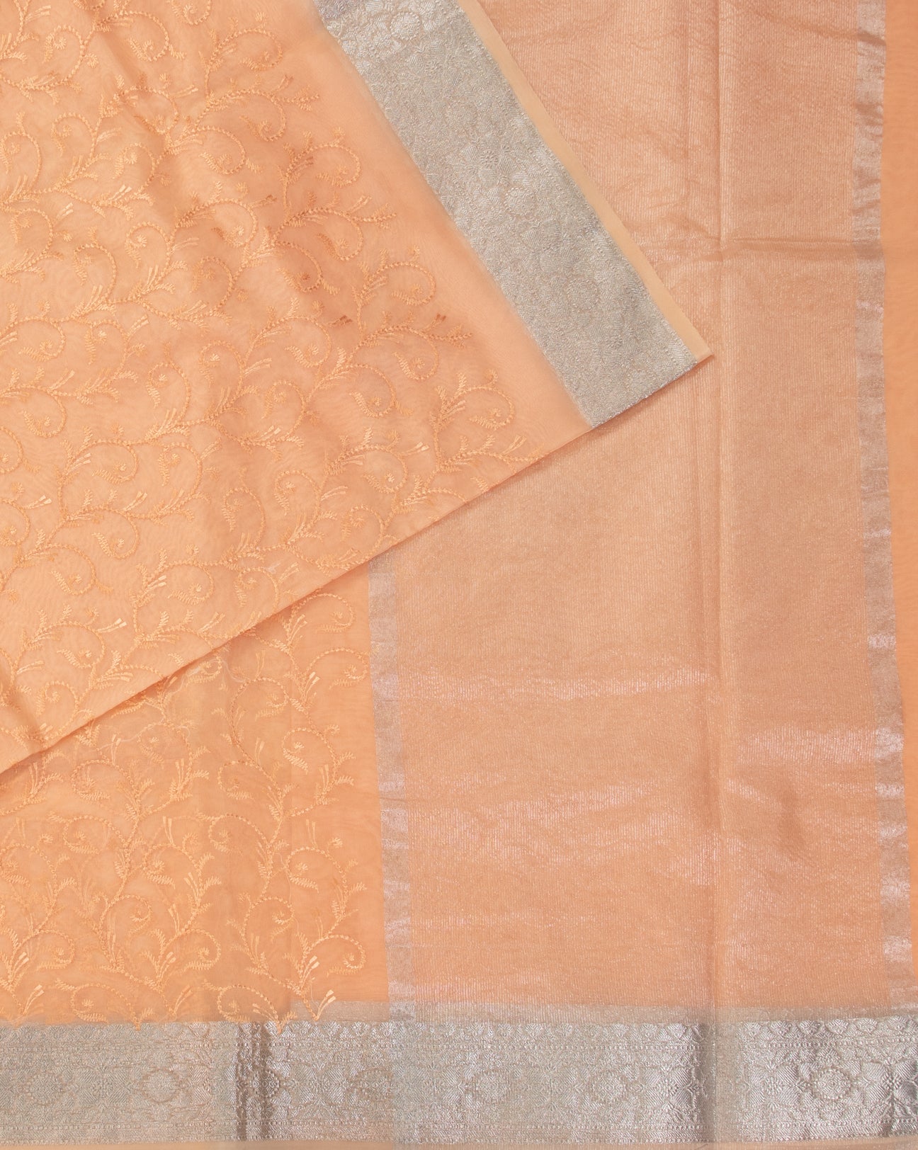 Light Orange Organza Saree - swayamvara silks