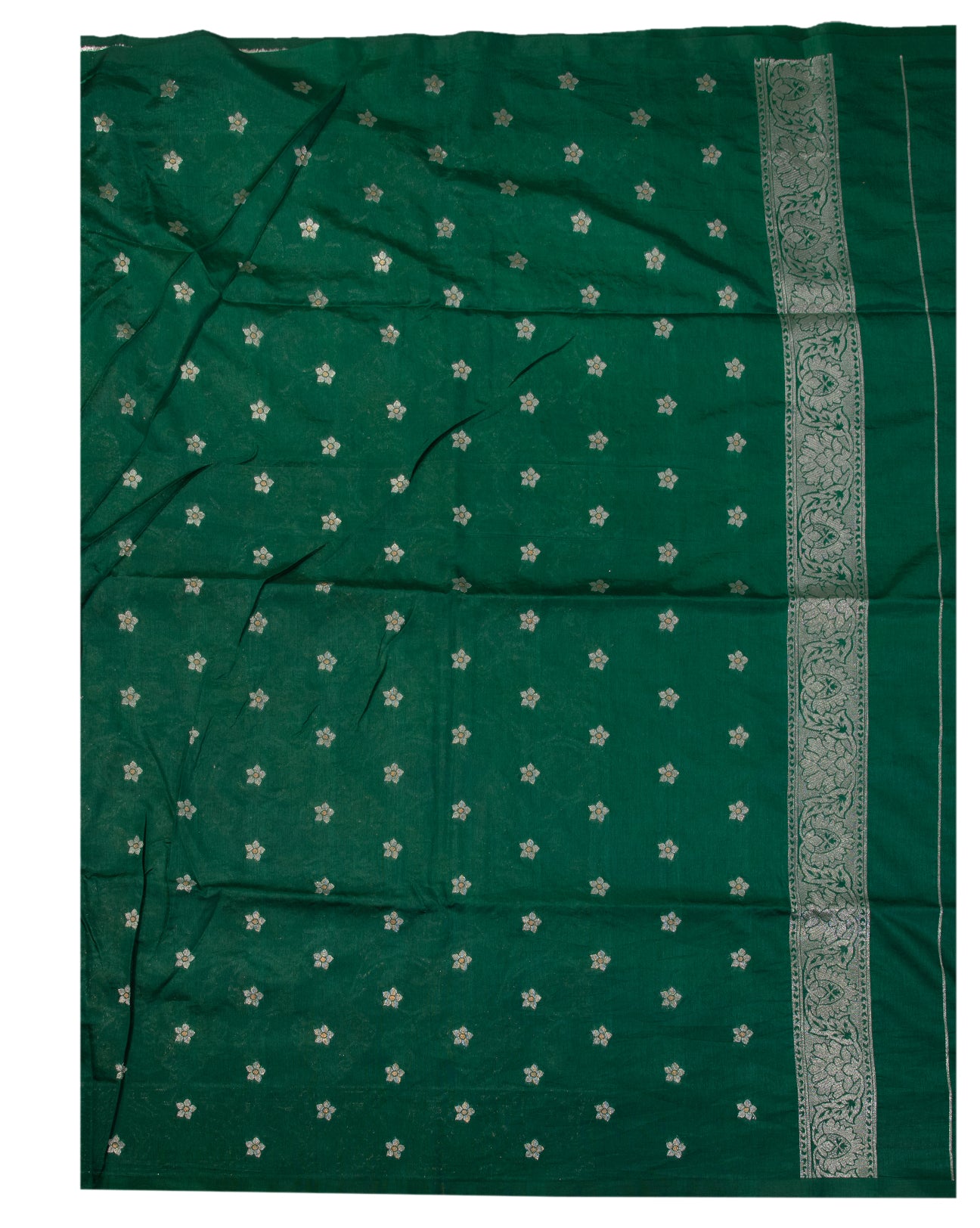 Leaf Green Semi Banarasi Saree - swayamvara silks