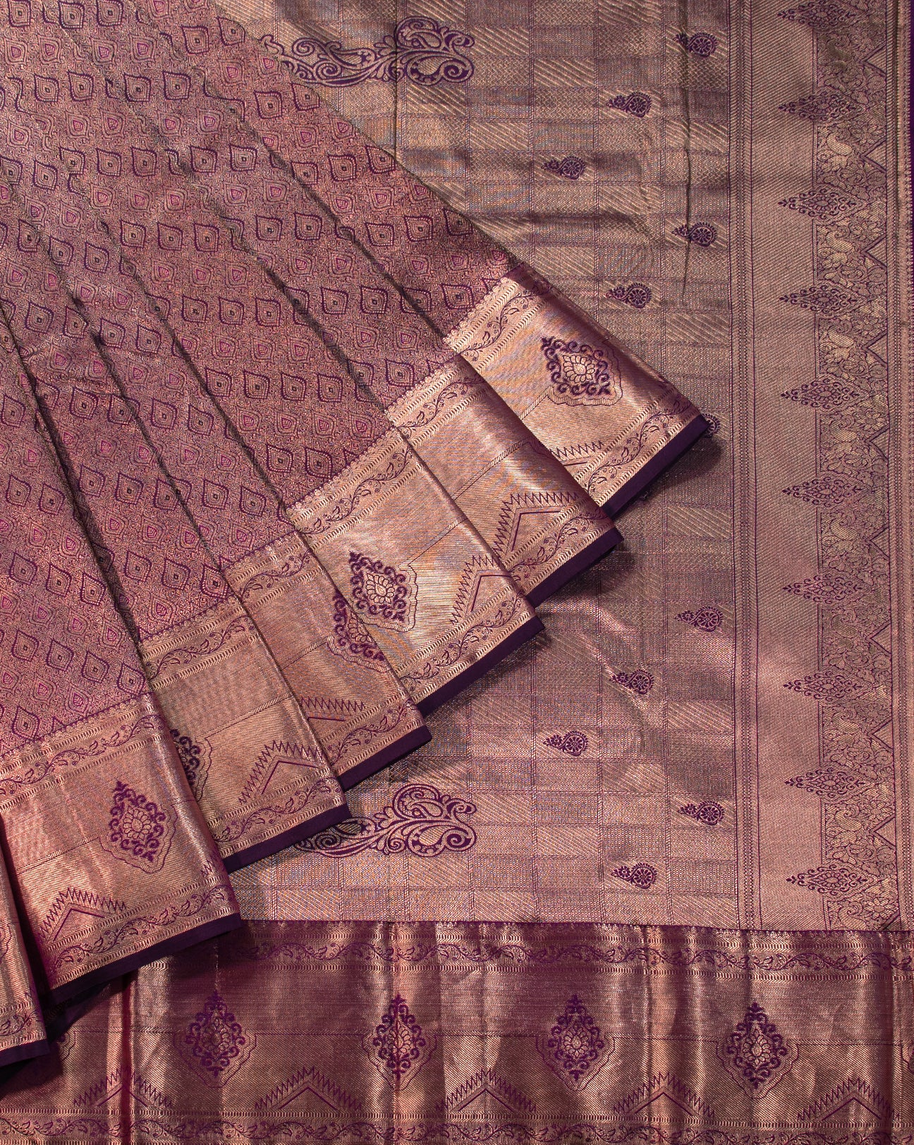 Eggplant Kanchipuram Saree - swayamvara silks