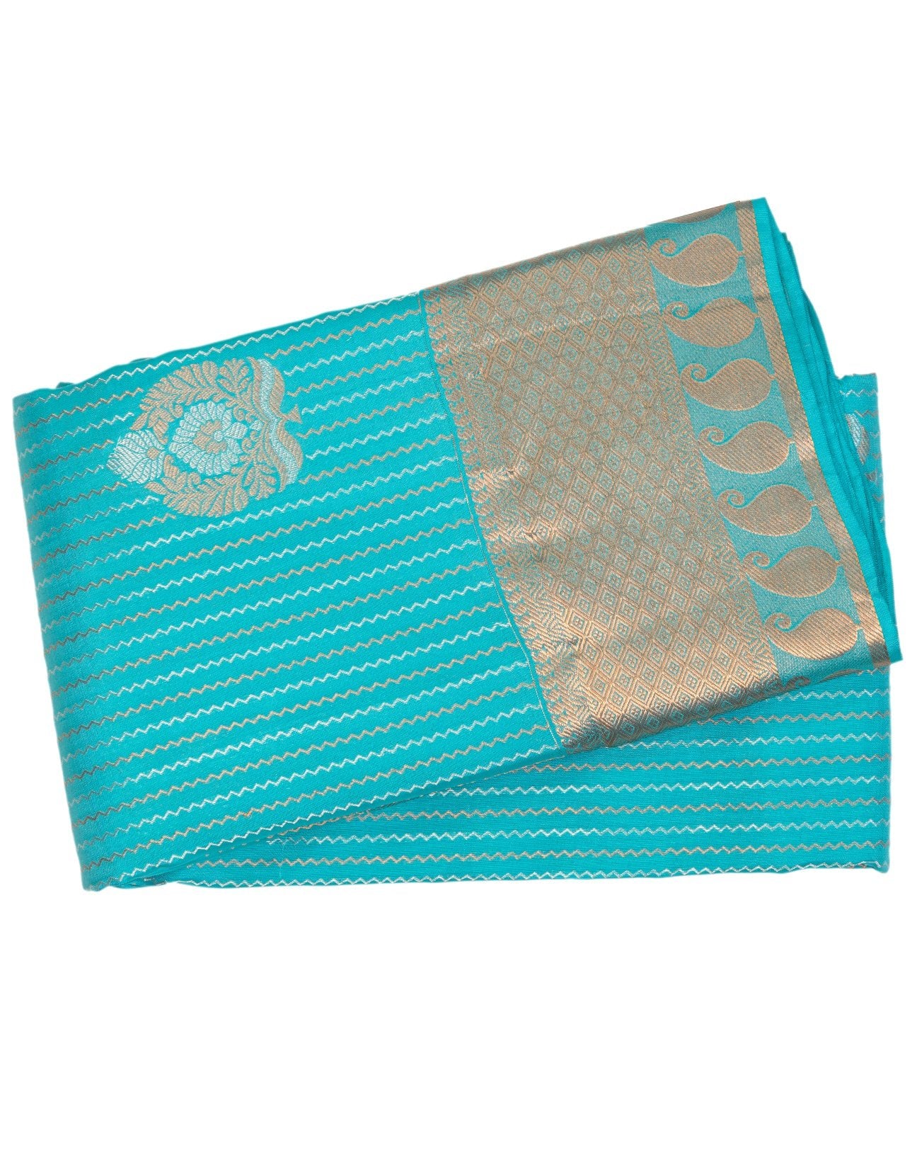 Turquoise Blue Kancheepuram Saree - swayamvara silks