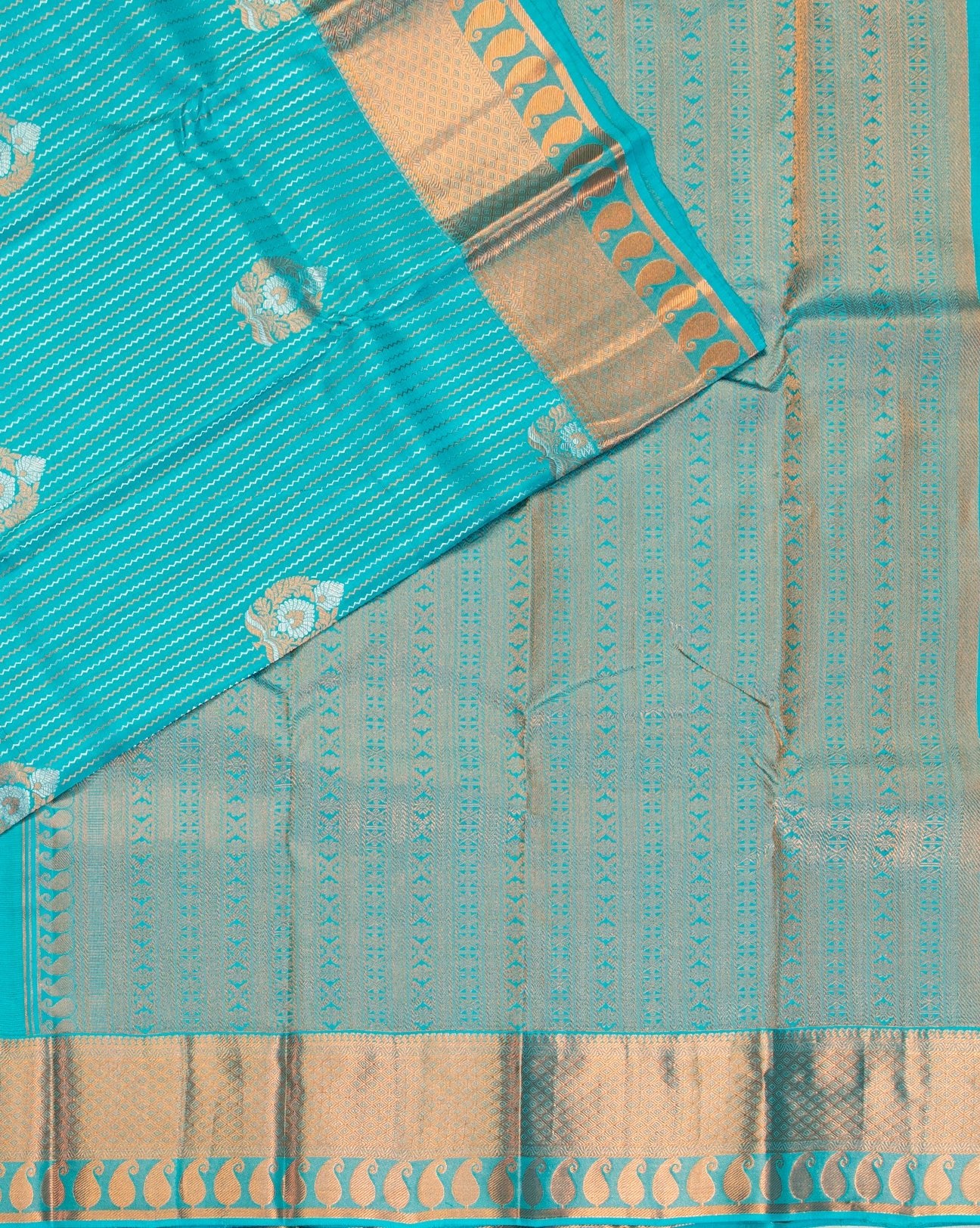 Turquoise Blue Kancheepuram Saree - swayamvara silks