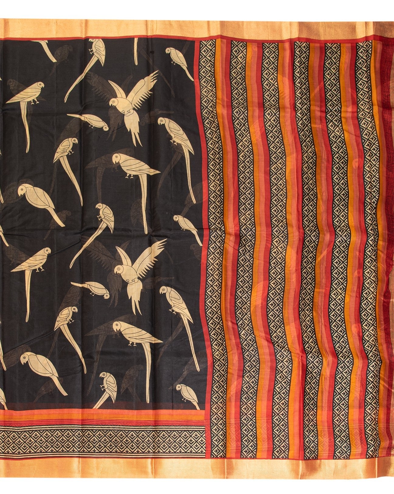 Black Printed Silk Saree - swayamvara silks