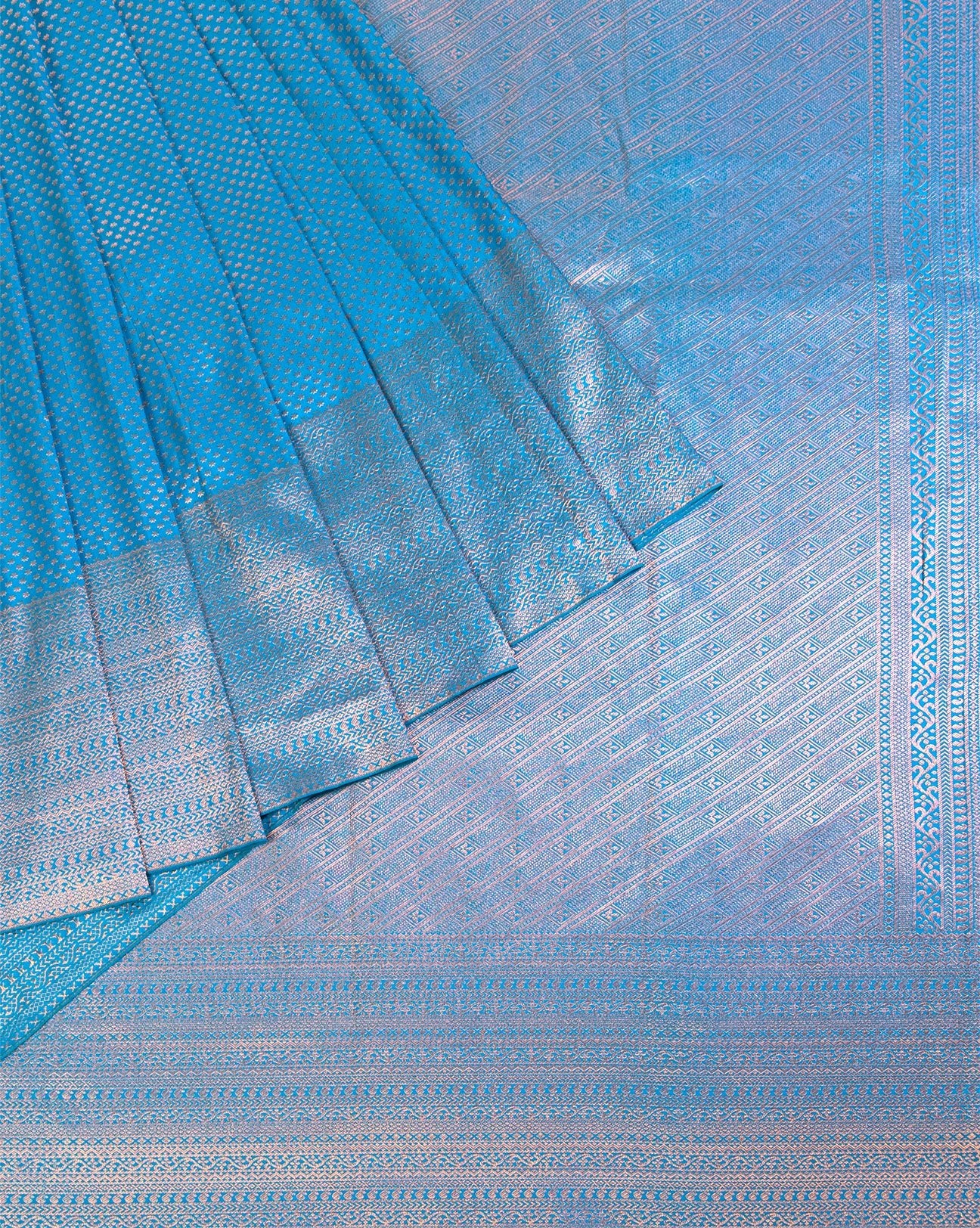 Pool Blue Kanchipuram Silk Saree - swayamvara silks