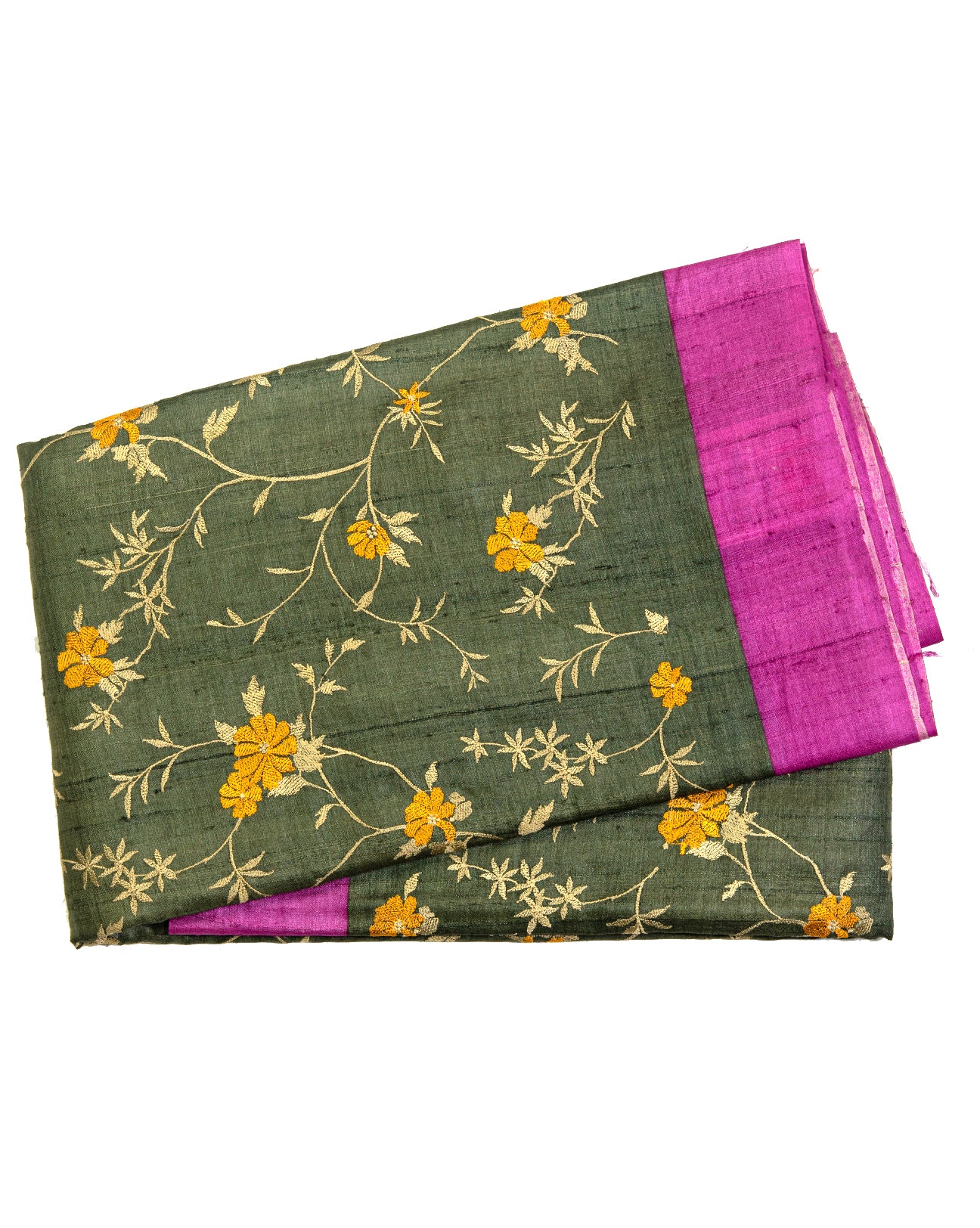 Military Green Tussar Silk Saree - swayamvara silks