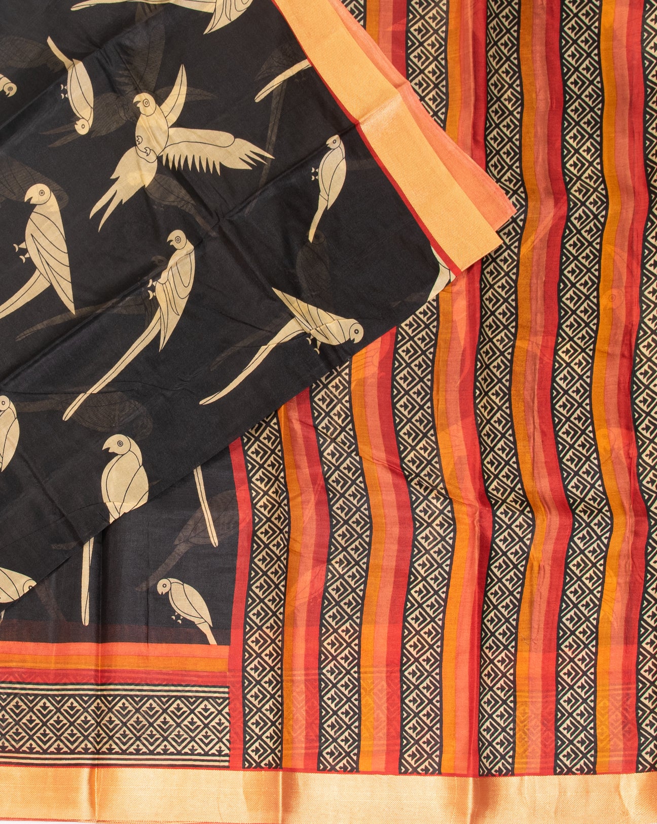 Black Printed Silk Saree - swayamvara silks