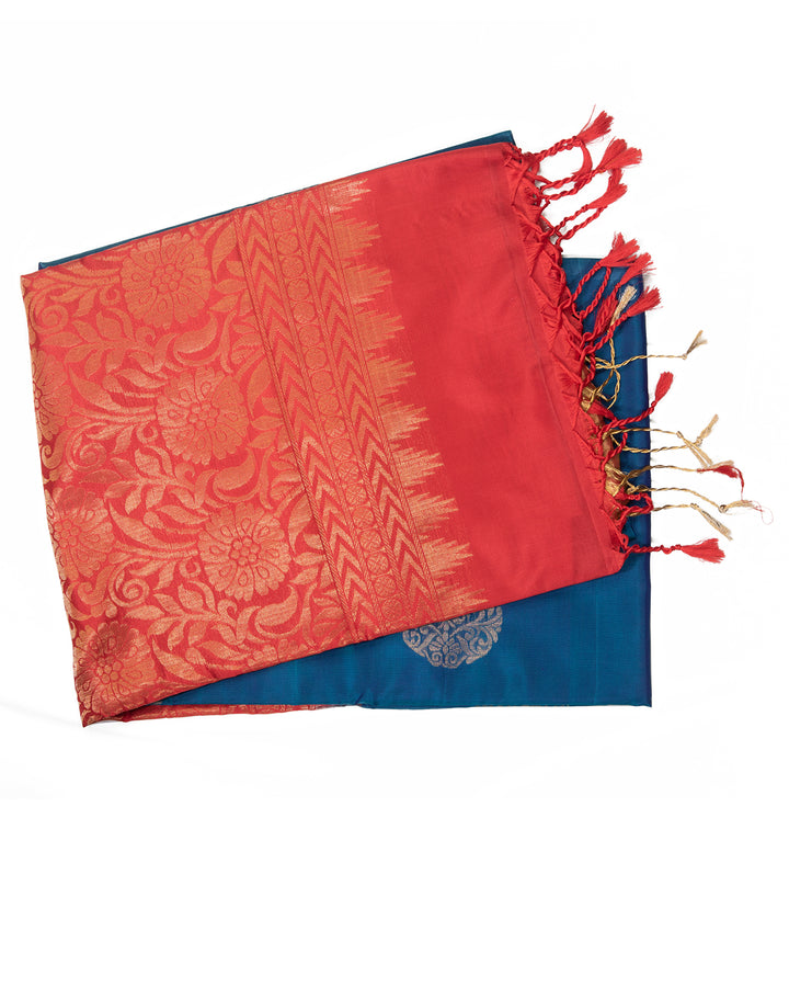 Peacock Blue Kanchipuram Silk Saree - swayamvara silks
