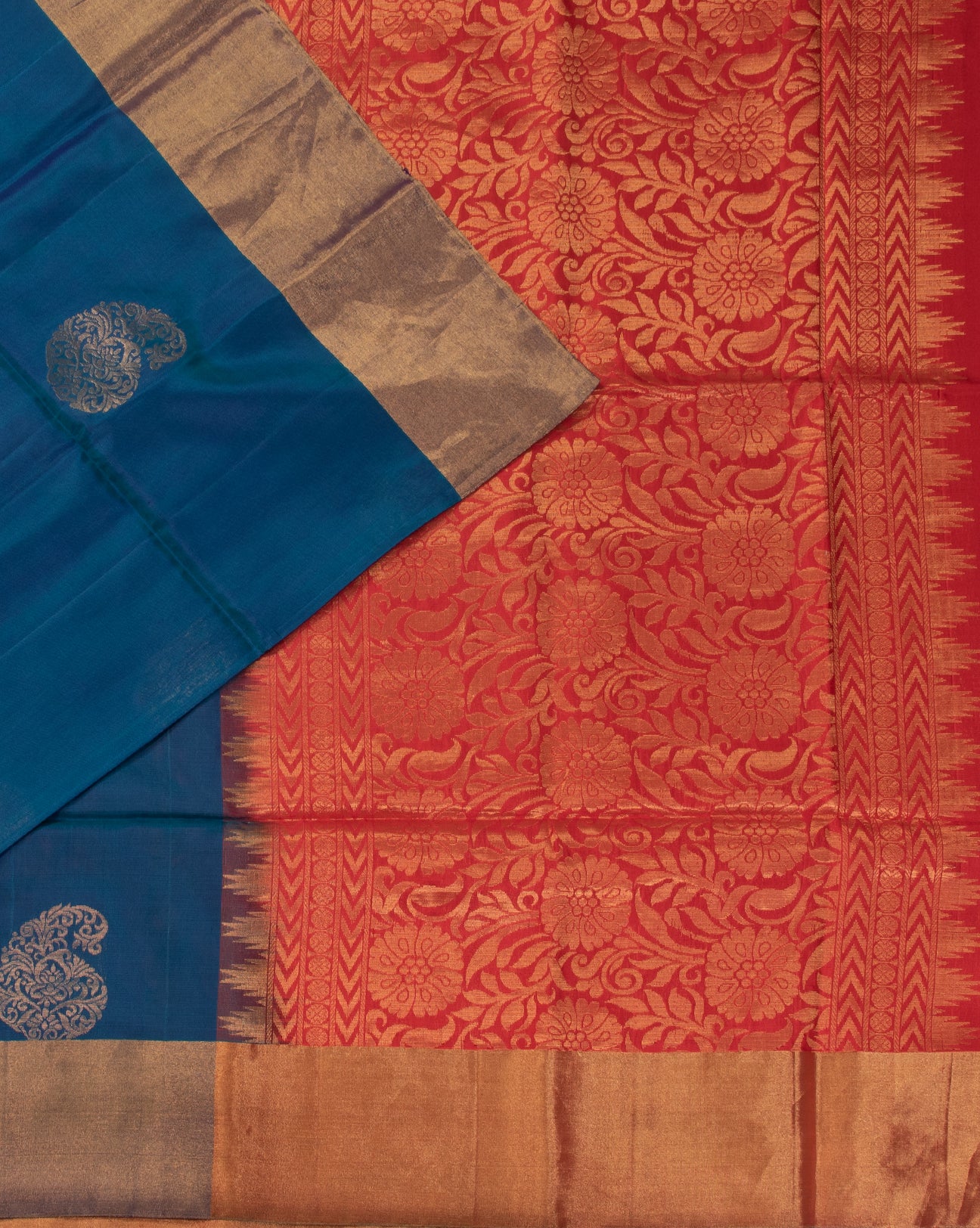 Peacock Blue Kanchipuram Silk Saree - swayamvara silks