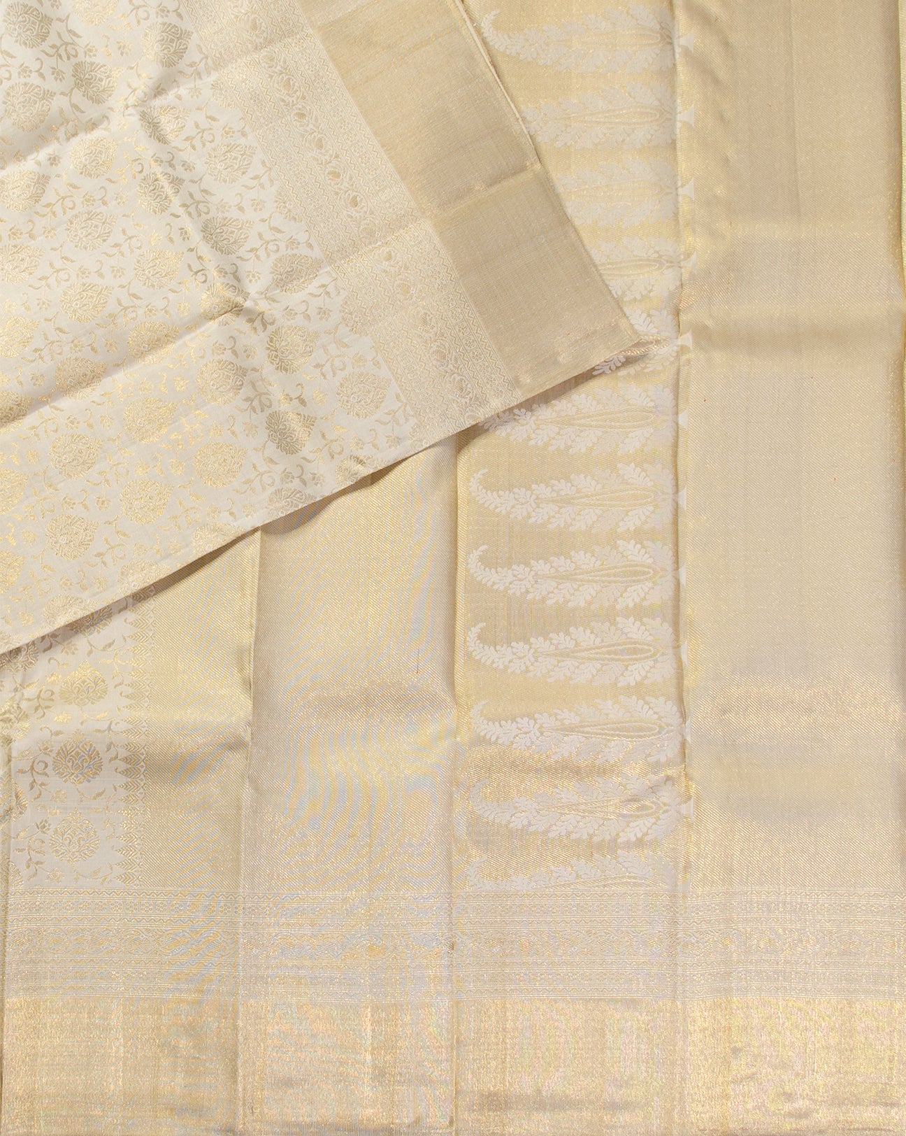 Milky Golden White Kanchipuram Silk Saree