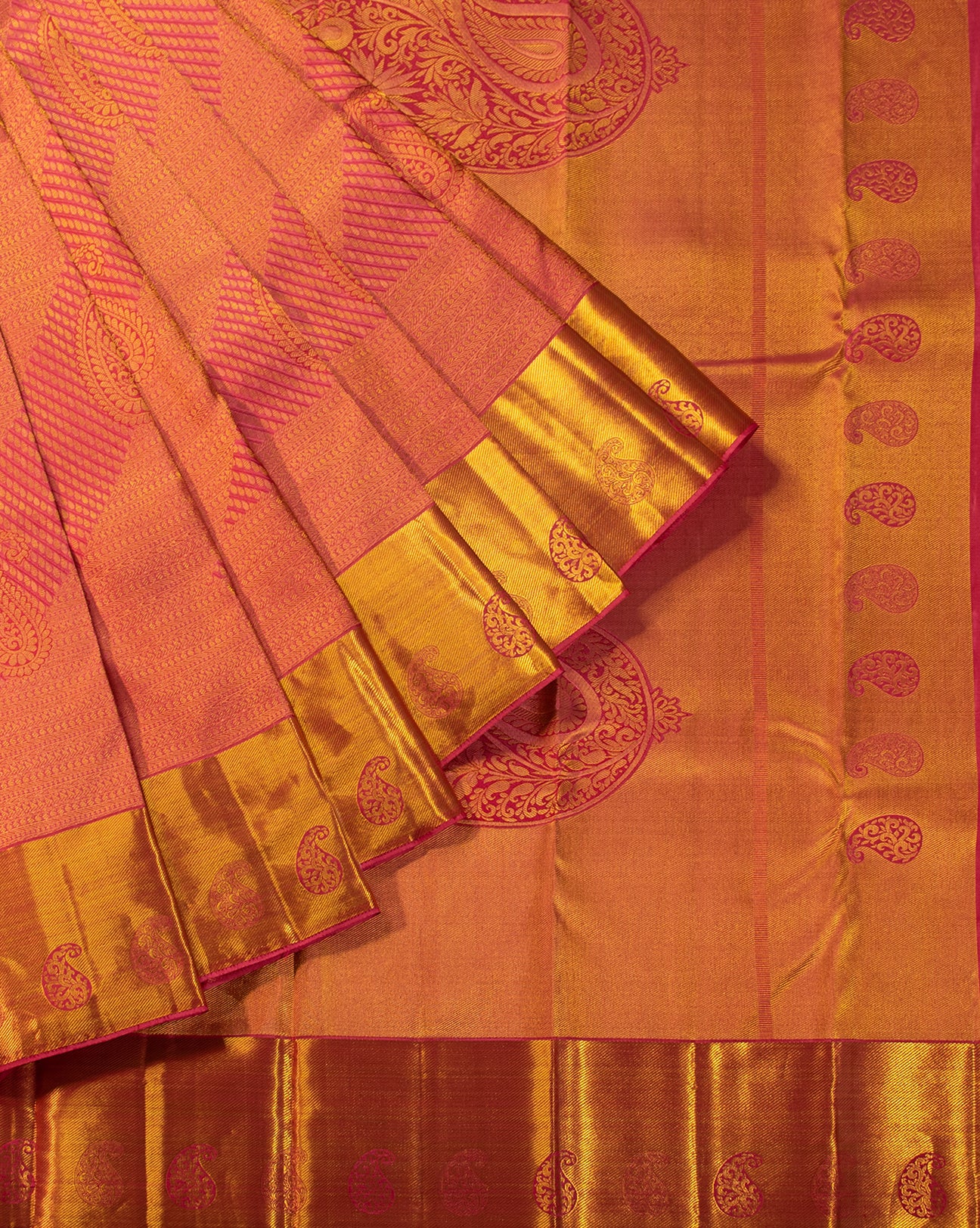 Mustard Pink Wedding Saree - swayamvara silks