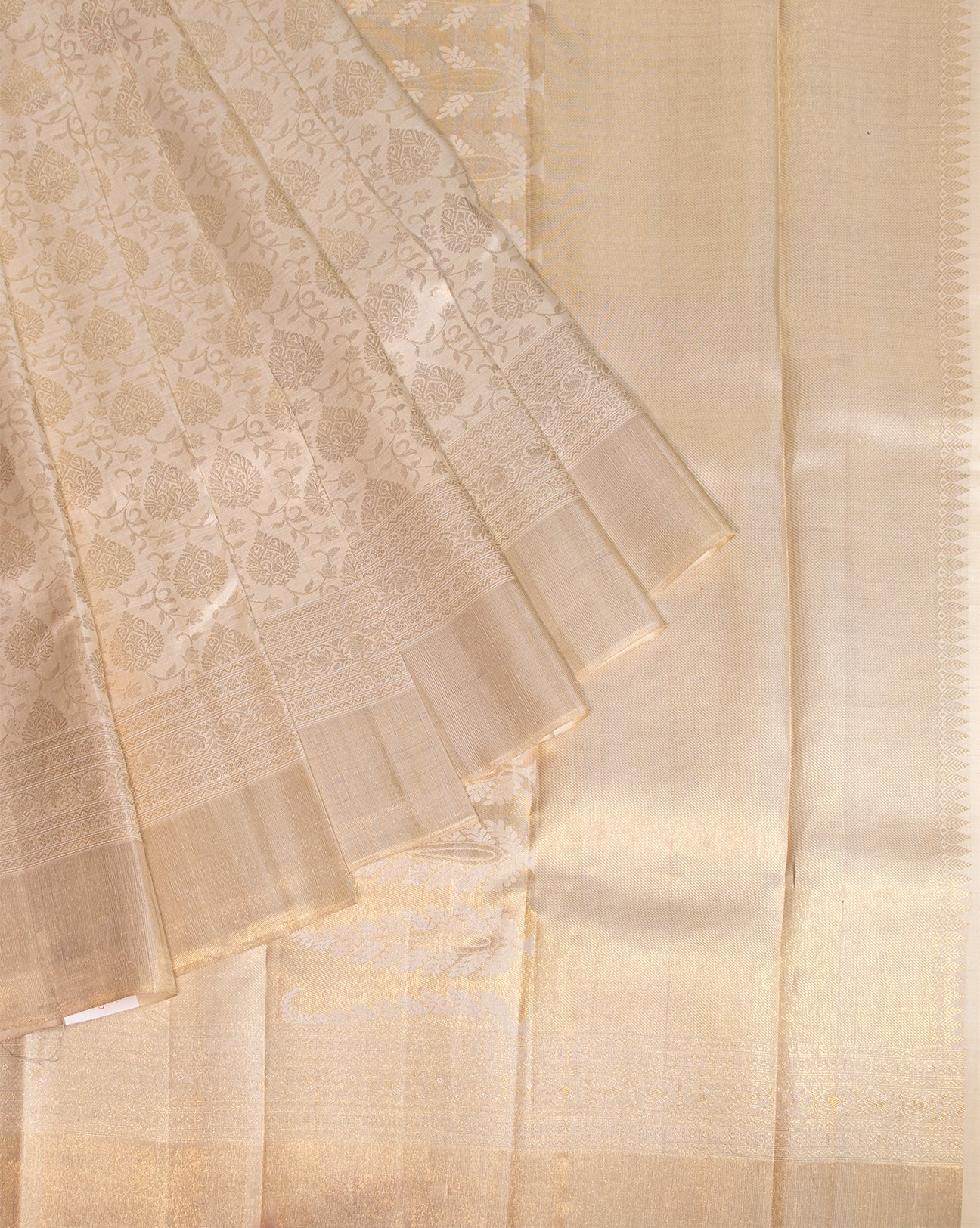 Milky Golden White Kanchipuram Silk Saree