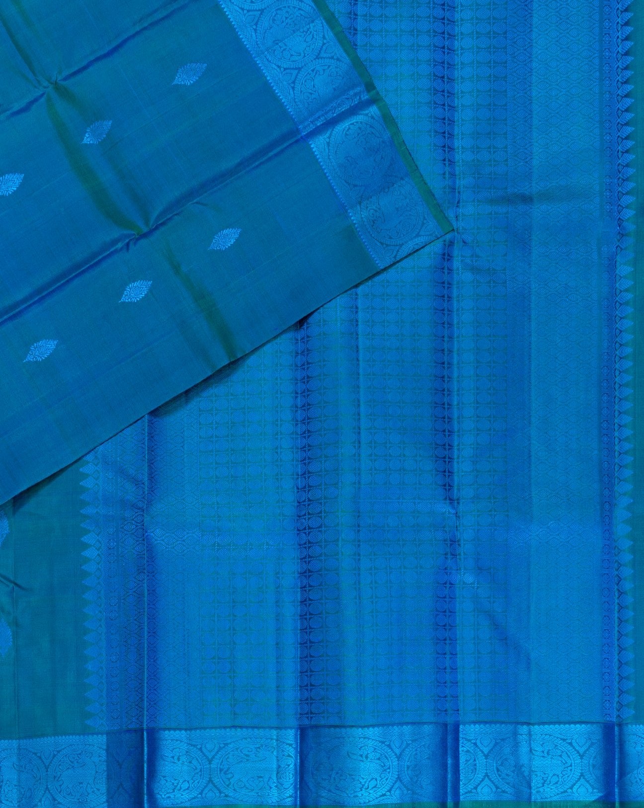 Greenish Blue Kanchipuram Saree - swayamvara silks