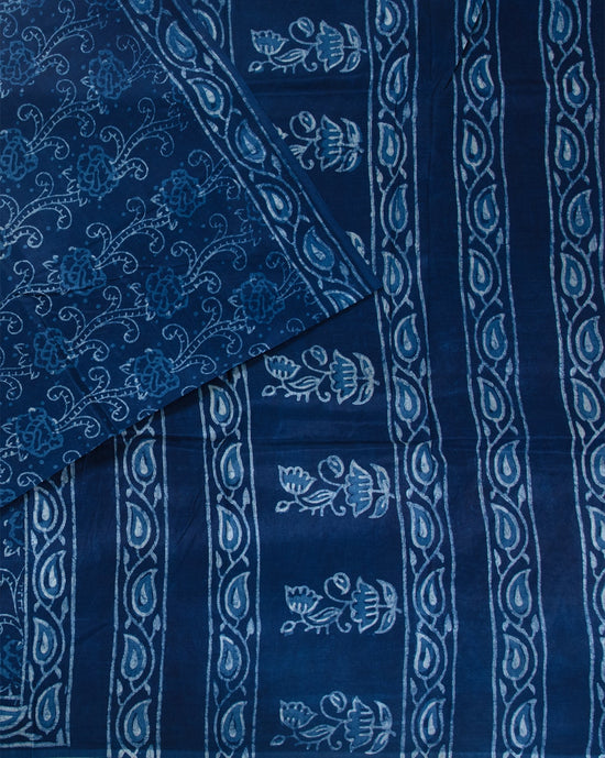 Indigo Blue Soft Cotton Saree - swayamvara silks