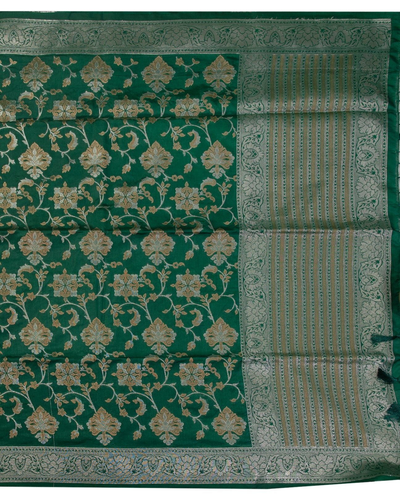 Leaf Green Semi Banarasi Saree - swayamvara silks