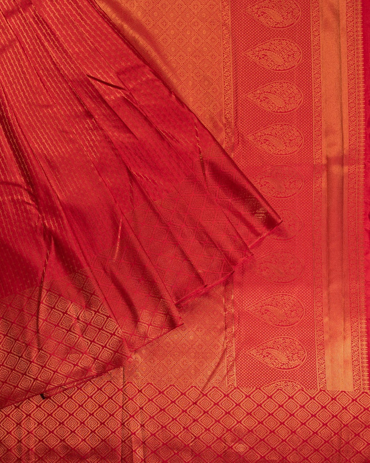 Scarlet Red Wedding Saree - swayamvara silks